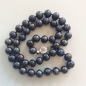 Sterling Silver Black iridescence Pearl Necklace 925